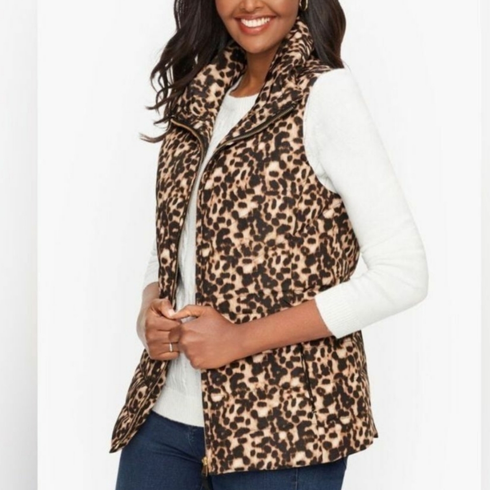 Talbots Leopard Print Down Filled Puffer Vest Pac… - image 1
